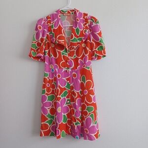 Kitri Marta Floral Mini Dress Womens Size 4 Red Bold Multi Color Florals V Neck